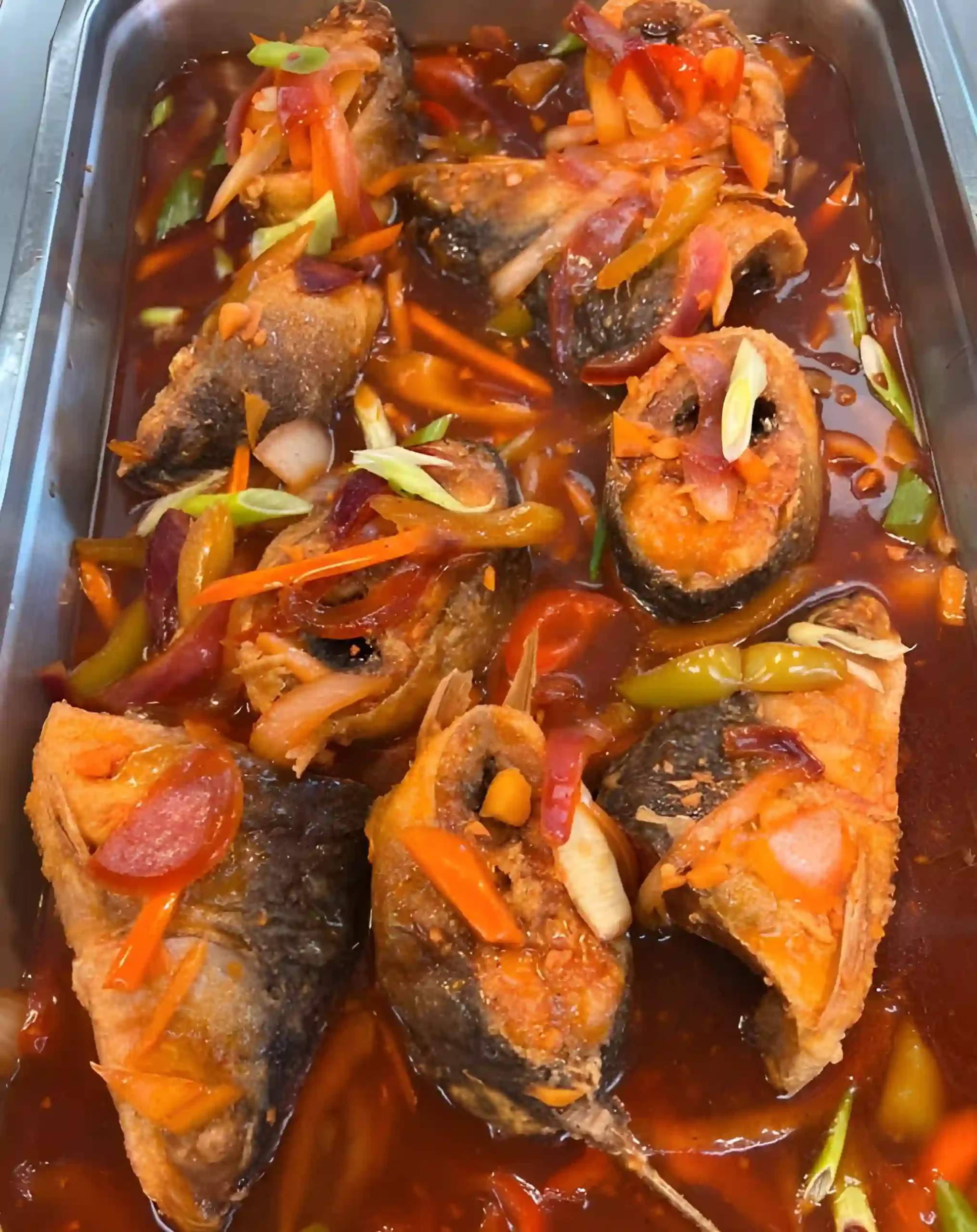 Escabeche sweet and sour fried fish with vegetables at Manila Good-Ha Filipino Chinese Fast Food Restaurant in Union City, CA – Skiplyn