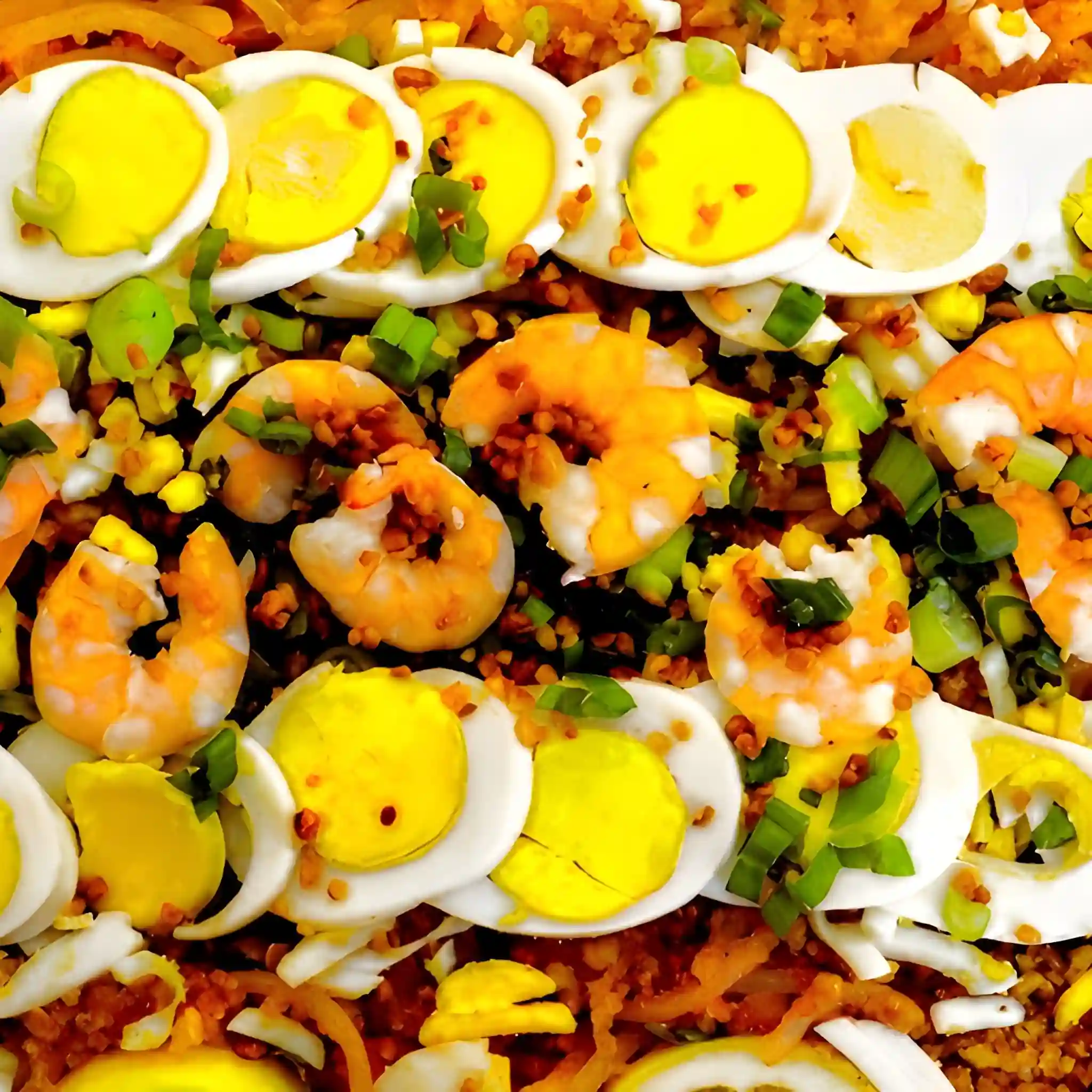 Pancit Malabon with shrimp, boiled eggs, and vegetables at Manila Good-Ha Filipino Chinese Fast Food Restaurant in Union City, CA – Skiplyn